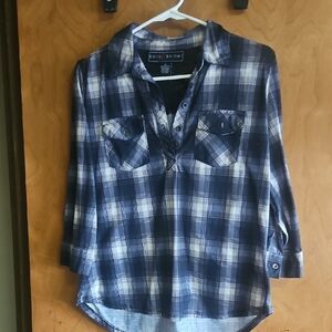 Polly & Esther Blue Plaid Women's Top